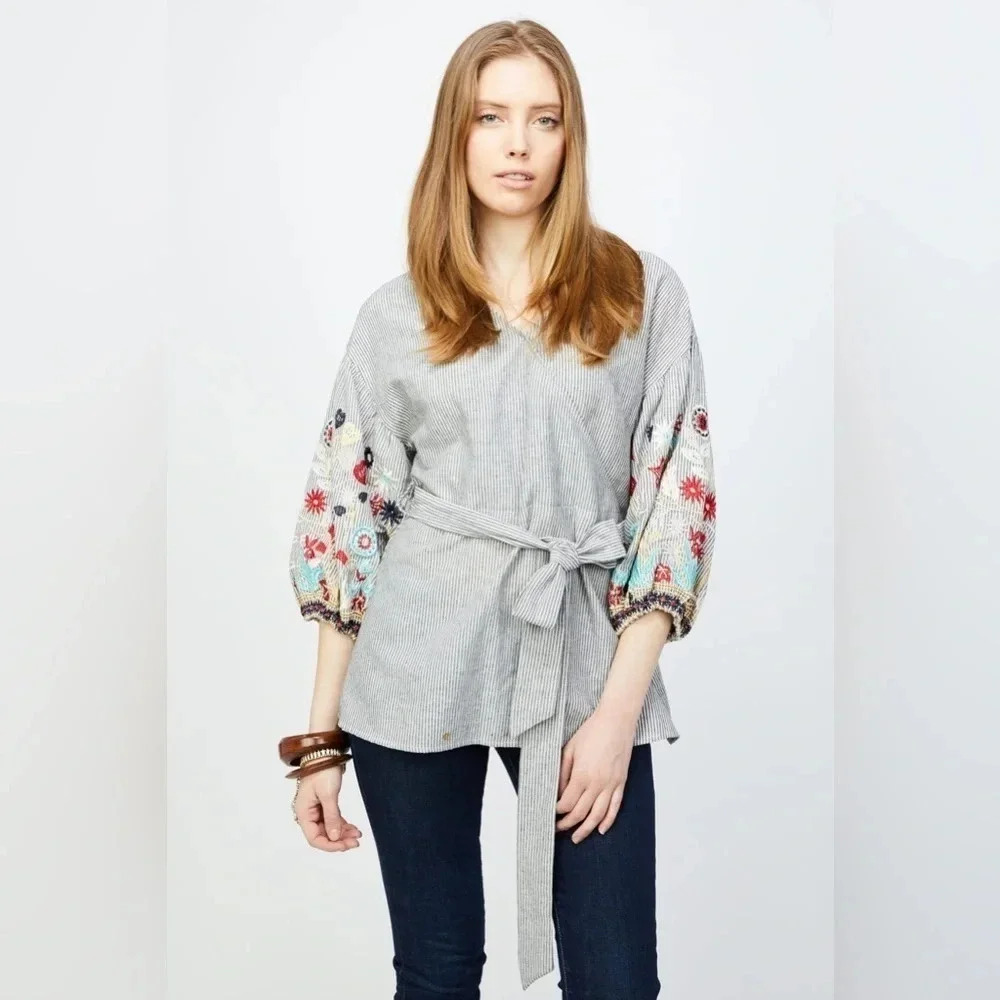 Embroidered Gray Women's Top
